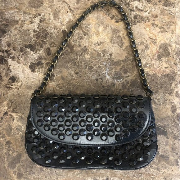 Vintage STEVE MADDEN Y2K Black Studded Gothglam Evening Bag Gothcore Industrial